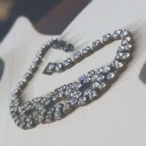 Rare Vintage Rhinestone Bracelet 1 And 2 Strand Open Work 7"